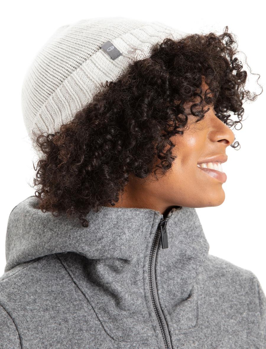 Ecru Heather Icebreaker Unisex Merino Vela Cuff Beanie Women's Hats | AU 1473NWYB